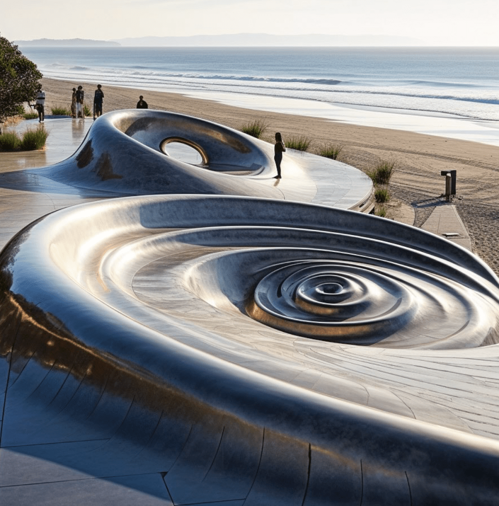 snail shell like scuplture by the sea